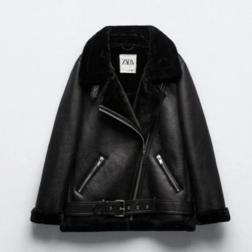ZARA FAUX LEATHER JACKET FUR COLLAR